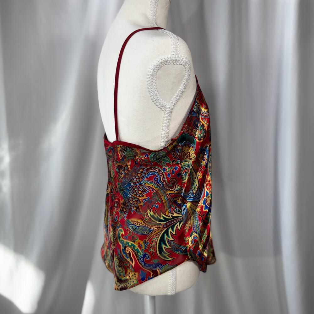 Vtg 90s Satin Paisley Cami Top Red Lingerie Coquette Boho Medium Festival Retro - Picture 10 of 16